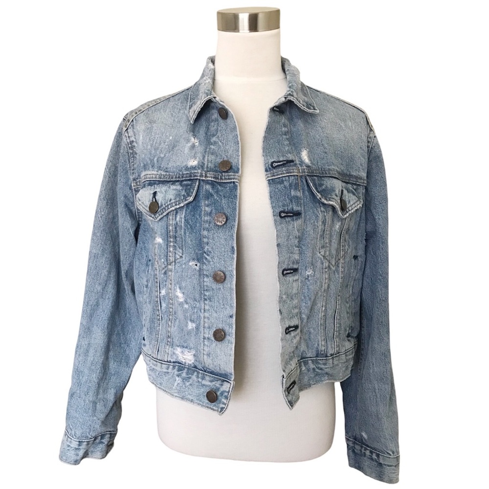 Urban Outfitters BDG Denim Jean Jacket Distressed Frayed Faded Blue S